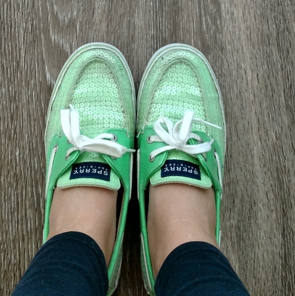 Sperry Topsider Green Sequin Shoe